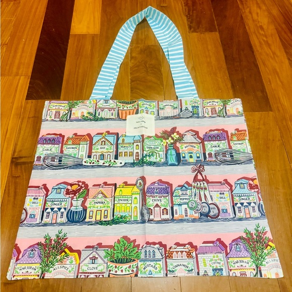 Printfresh Spice Village Tote Bag with Pink and Blue Accents - Picture 5 of 9